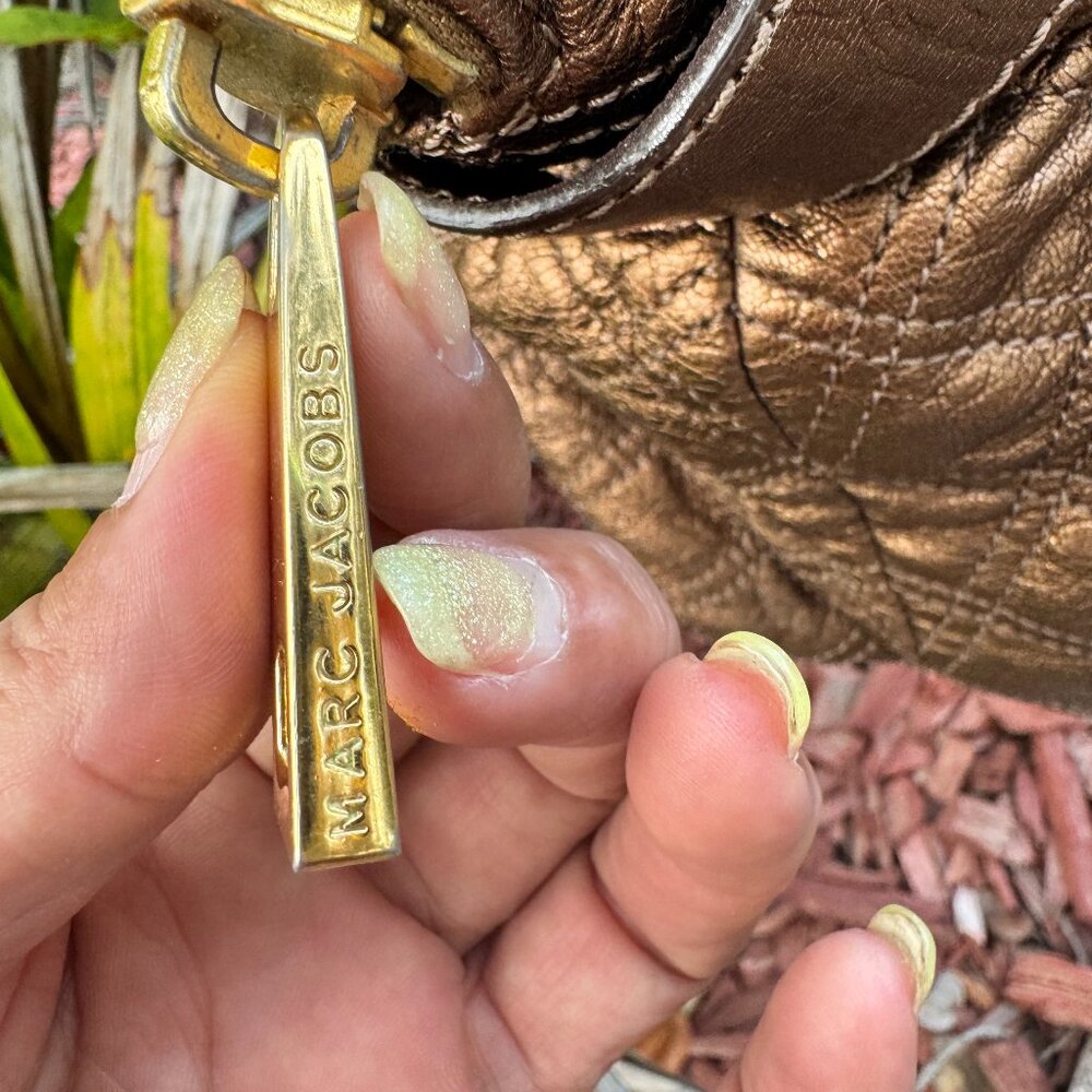 Marc Jacobs Made in Italy Quilted Bronze Metallic Leather Satchel Bag - Picture 9 of 17